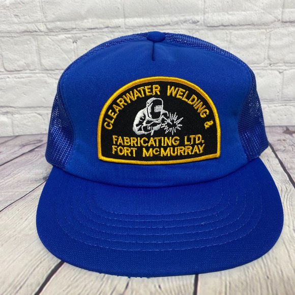 Vintage Trucker Hat Mesh Cap Snapback Blue Clearwater Welding Fort McMurray 80s - Picture 5 of 8